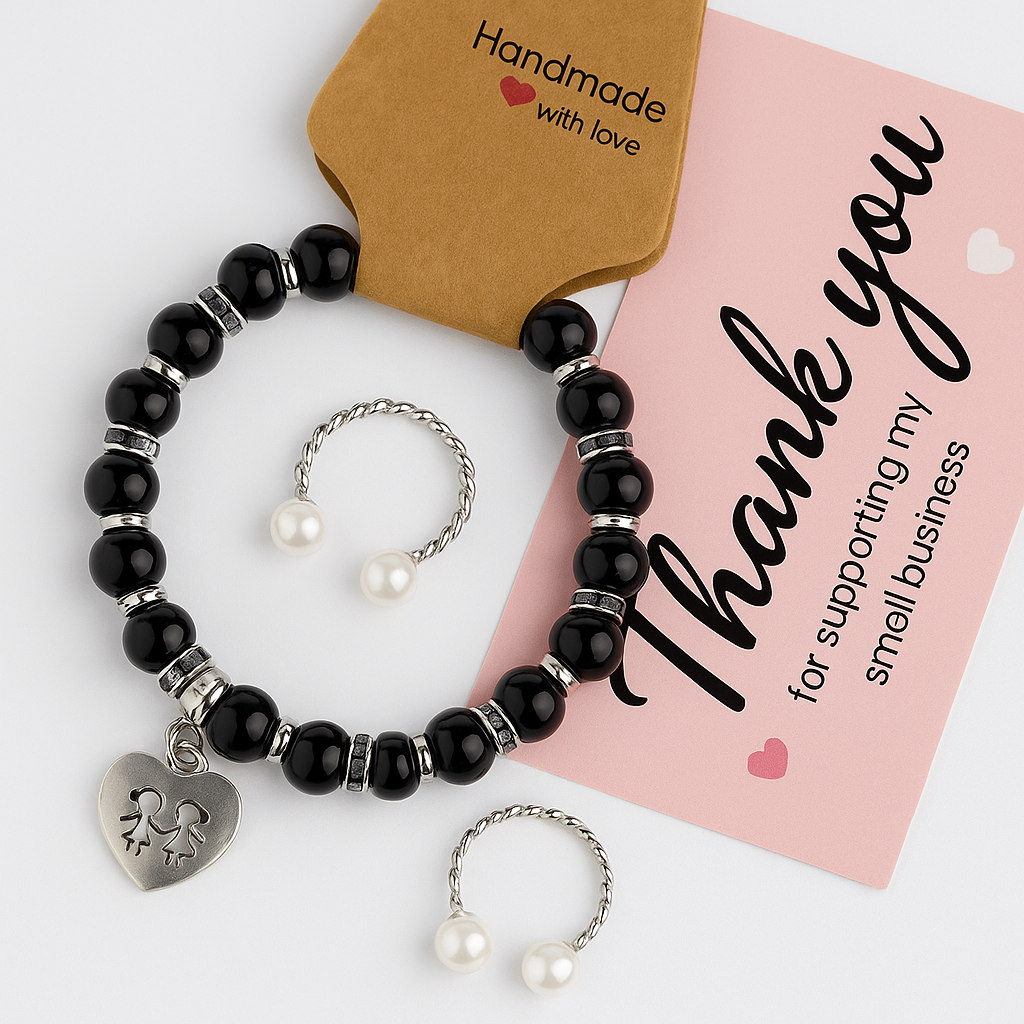 Charming Bond Bracelet & Pearl Ring Set – Handmade with Love