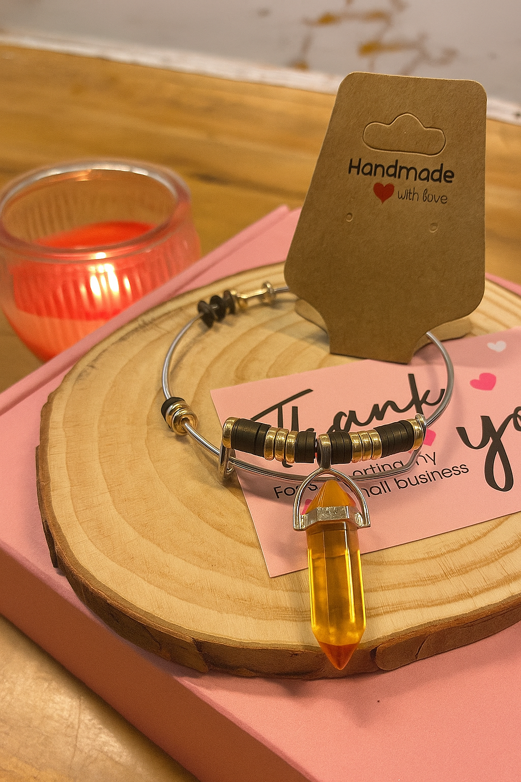 Amber Crystal Bangle – Handmade Bracelet