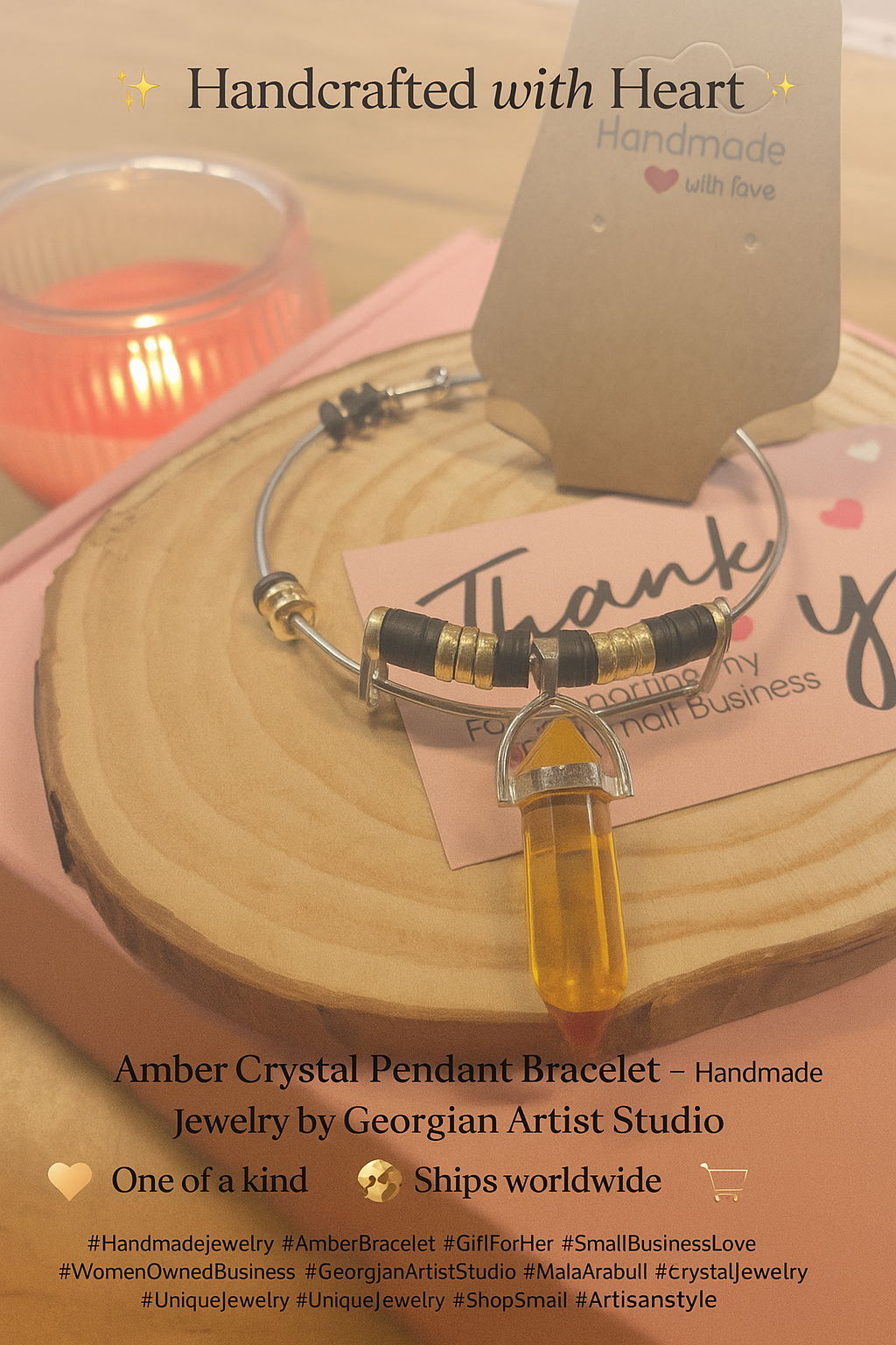 Amber Crystal Bangle – Handmade Bracelet