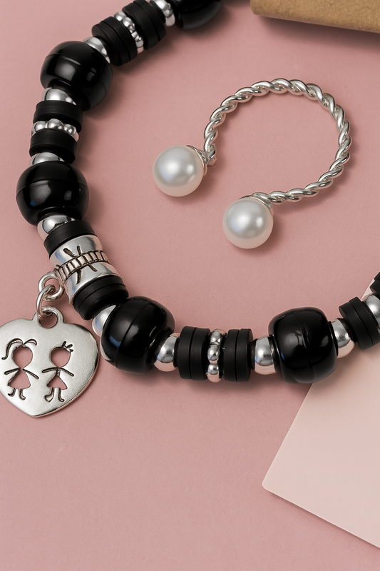 Charming Bond Bracelet & Pearl Ring Set – Handmade with Love